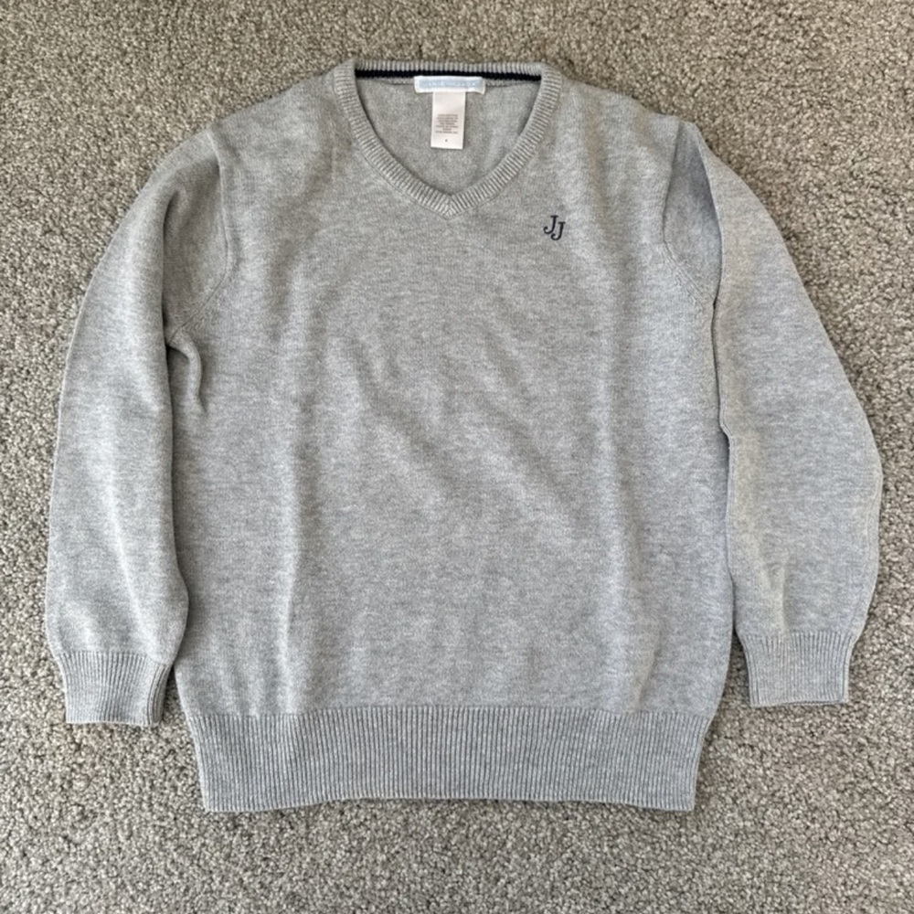 Janie and Jack Boys Size 6 Pale Grey 100% Cotton V-Neck Sweater EXC